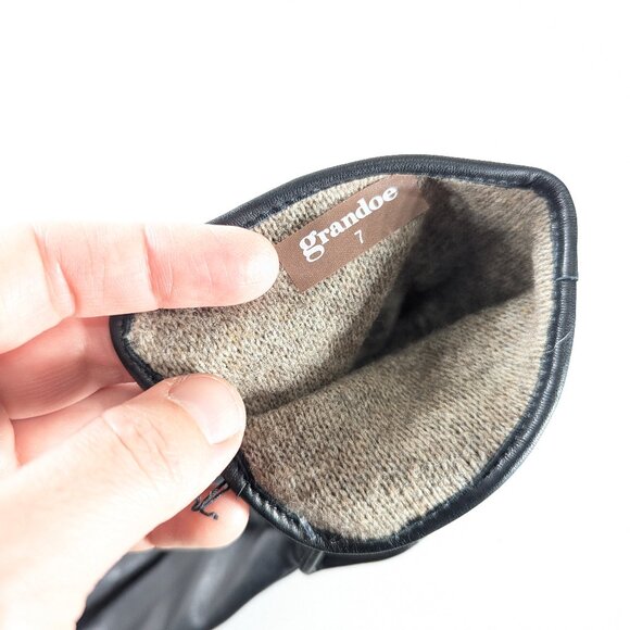 Vintage size 7 EATON Black leather gloves cashmere blend lining NOS - Picture 7 of 10